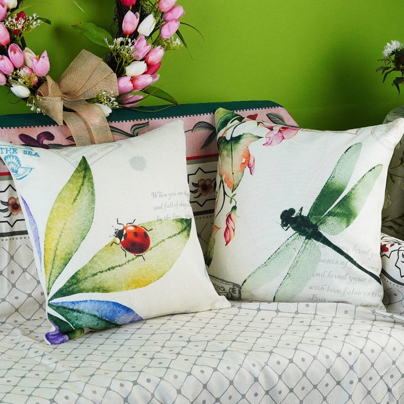 ONWAY Outdoor Garden Decoration Bee/Butterfly/Dragonfly/Ladybug Pillow Case Leaf/Lavender/Flower Decorative Throw Pillow Covers 18 x 18 Inches, Set of 4 - Image 5